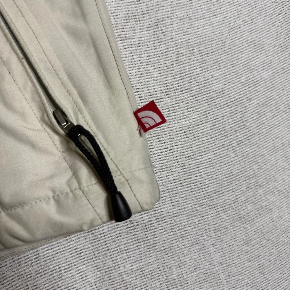 The North Face HyVent Parka Jacket Men L Cream Black Hooded Colorblock